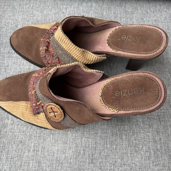 Kenzie Touch Corduroy Leather Brown Suede Clogs Mules Heels Women's Size 9M - Picture 6 of 13